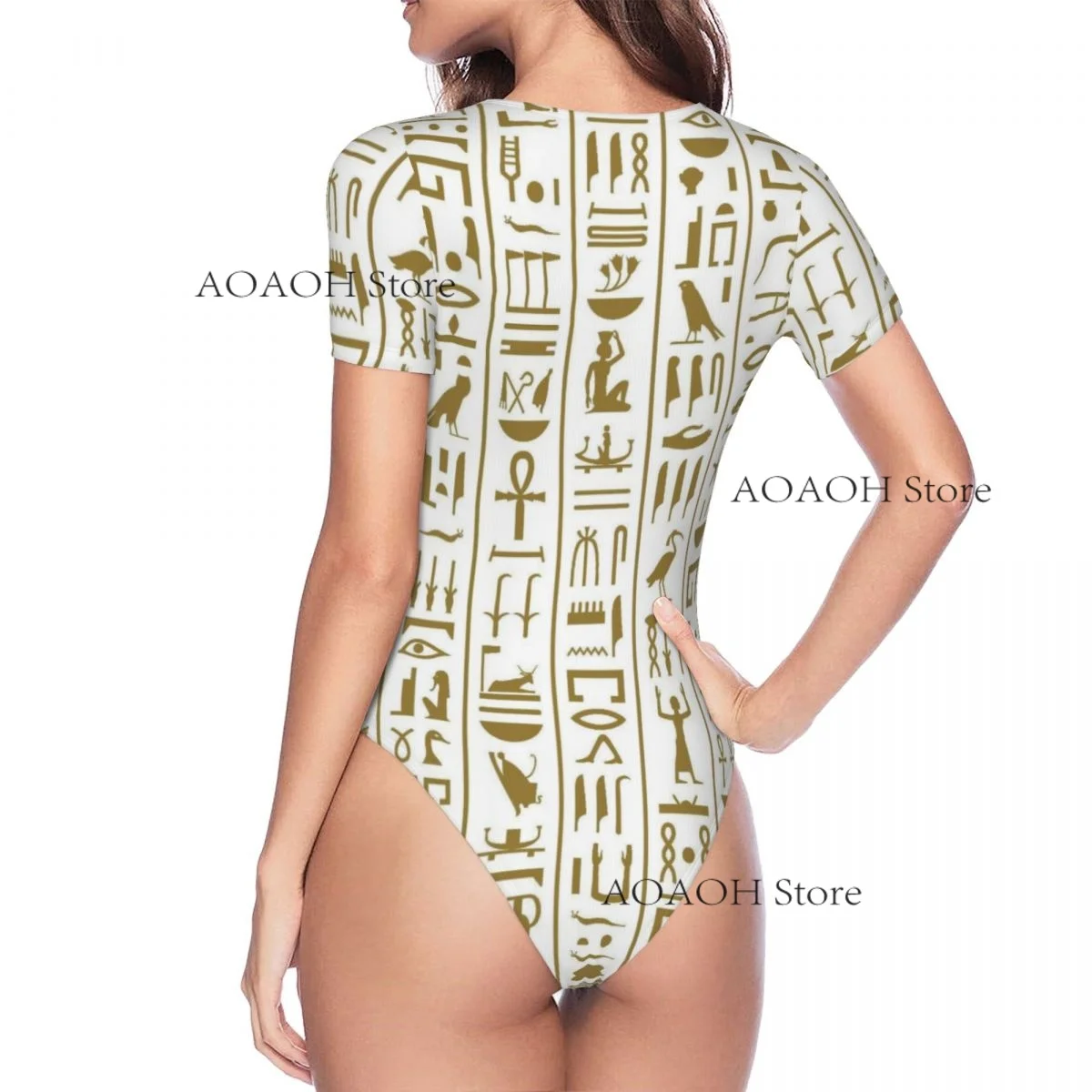 Woman Slim Bottoming Jumpsuit Female Short Ancient Egyptian Hieroglyph Jumpsuit Bodysiut Sexy Clothes
