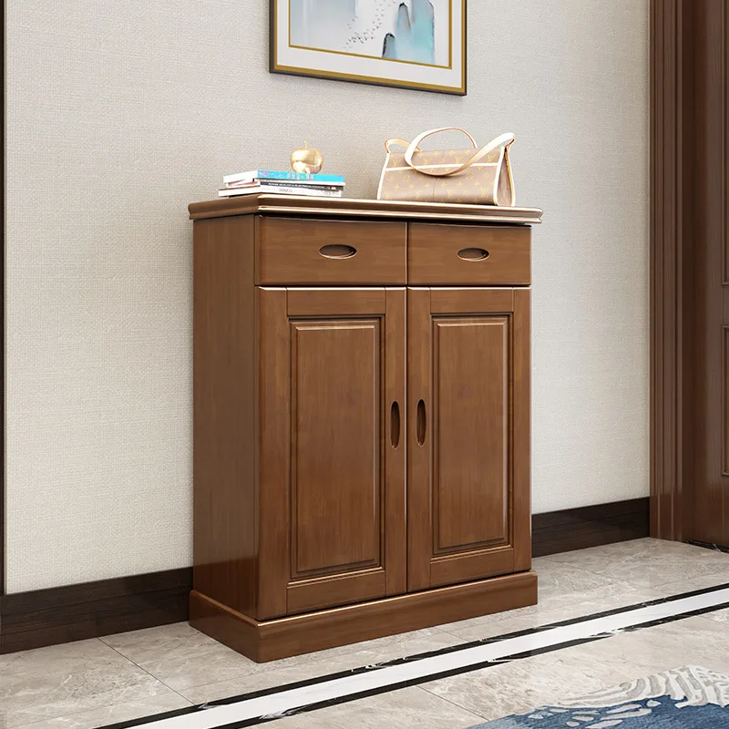 Modern new Chinese-style all-solid wood oak two or four door shoe cabinets, large capacity for home door storage shoe rack