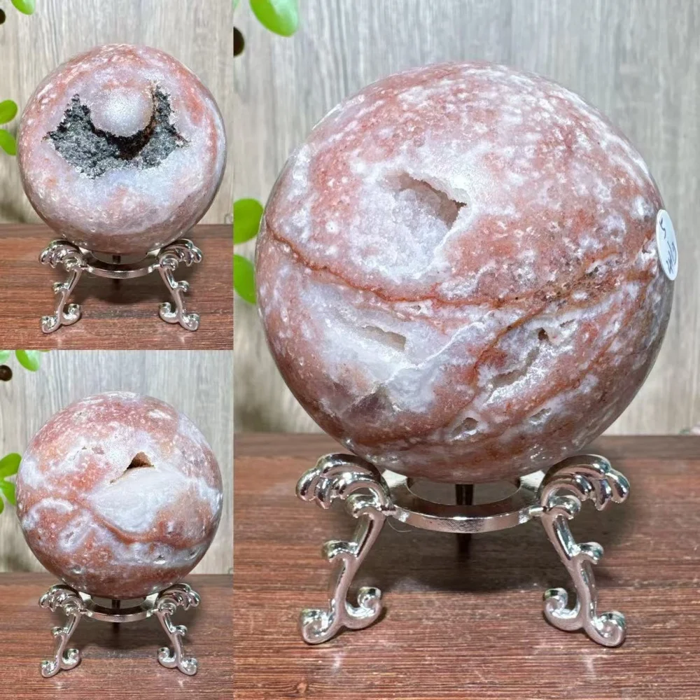 

1PC Natural Unique Druzy Fluorite Sphalerite Raw Geode Stone Sphere Healing Crystal Reiki Energy Home Decoration Gifts+Stand