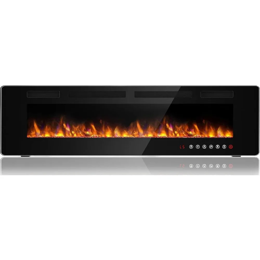 

72inch ultra thin silent linear electric fireplace,wall-mounted,12adjustable flame colors and speeds,touch screen remote control