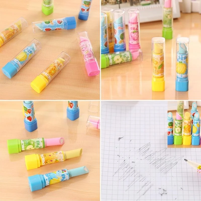 Mooie lippenstiftpotloodcorrectie Rubberen briefpapier voor studenten kinderen verkoop
