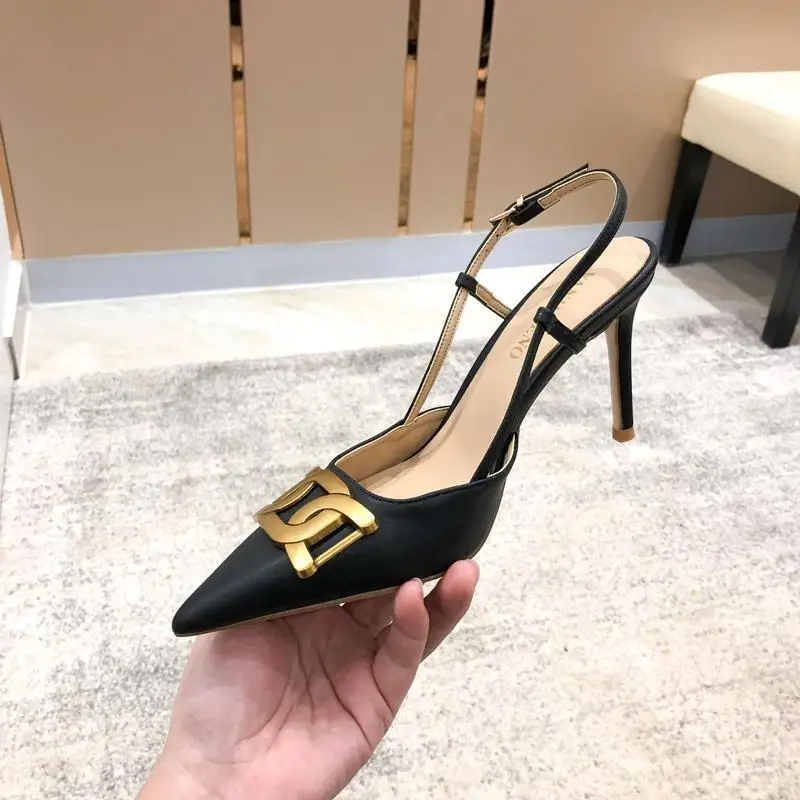 2024 Summer New High Quality Metal Buckle Design Thin Heeled Pointed Sandals Fashion Party Banquet Sexy Women's High Heels