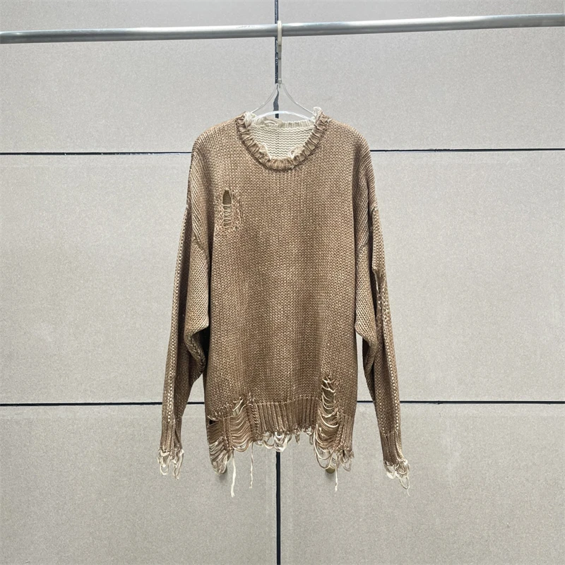 Knitted Sweater with Tassel for WomenRound Neck Retro Pullover Frayed Style Korean StyleCasual Top High Quality Fashion Y2k 2024