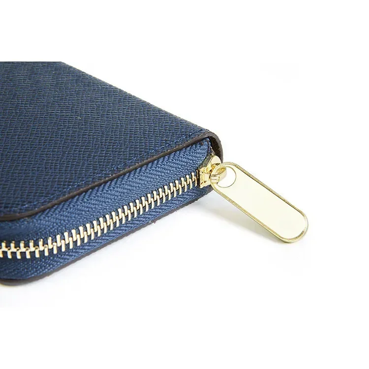 Nuevas llegadas letras iniciales con monograma Cartera de cuero genuino con cremallera de lujo para hombres y mujeres monedero corto plegable t monedero