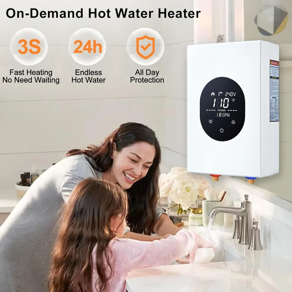 Tankless Water Heater Electric, 240V  Electric Under Sink Instant Water Heater Point, Self-Modulating, On Demand Hot  Heater