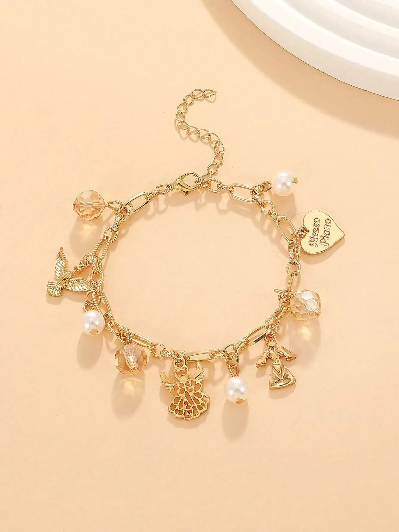 1pc Simple & Versatile Heart & Faux Pearl & Tassel Decor Bracelet For Women, Suitable For Daily Wear And Holidays Gifts Valentines,Mom,Mother,Mother's Day,Gift