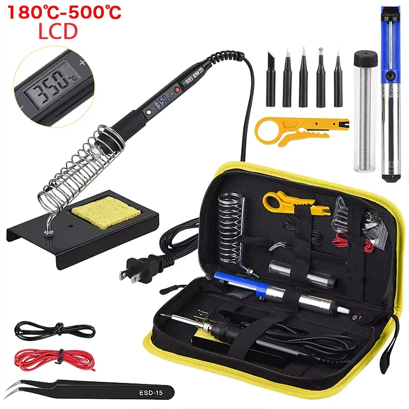 80W Elektrische Soldeerbout Set Temperatuurregelbaar 220V 110V Soldeer Gereedschap Set Soldeerflux Soldeerpunten Rework Station