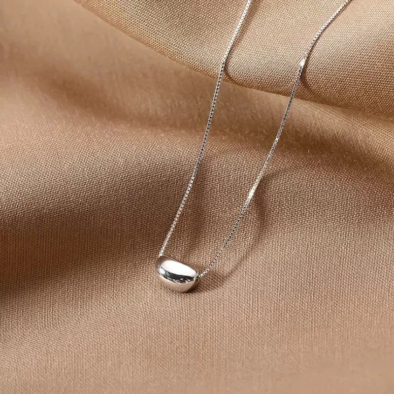 925 Sterling Silber Bean Anhänger Charm Halskette Klassischer Schmuck Für Frauen Modeschmuck Party Valentinstag Geschenk 45 cm – Detail 1
