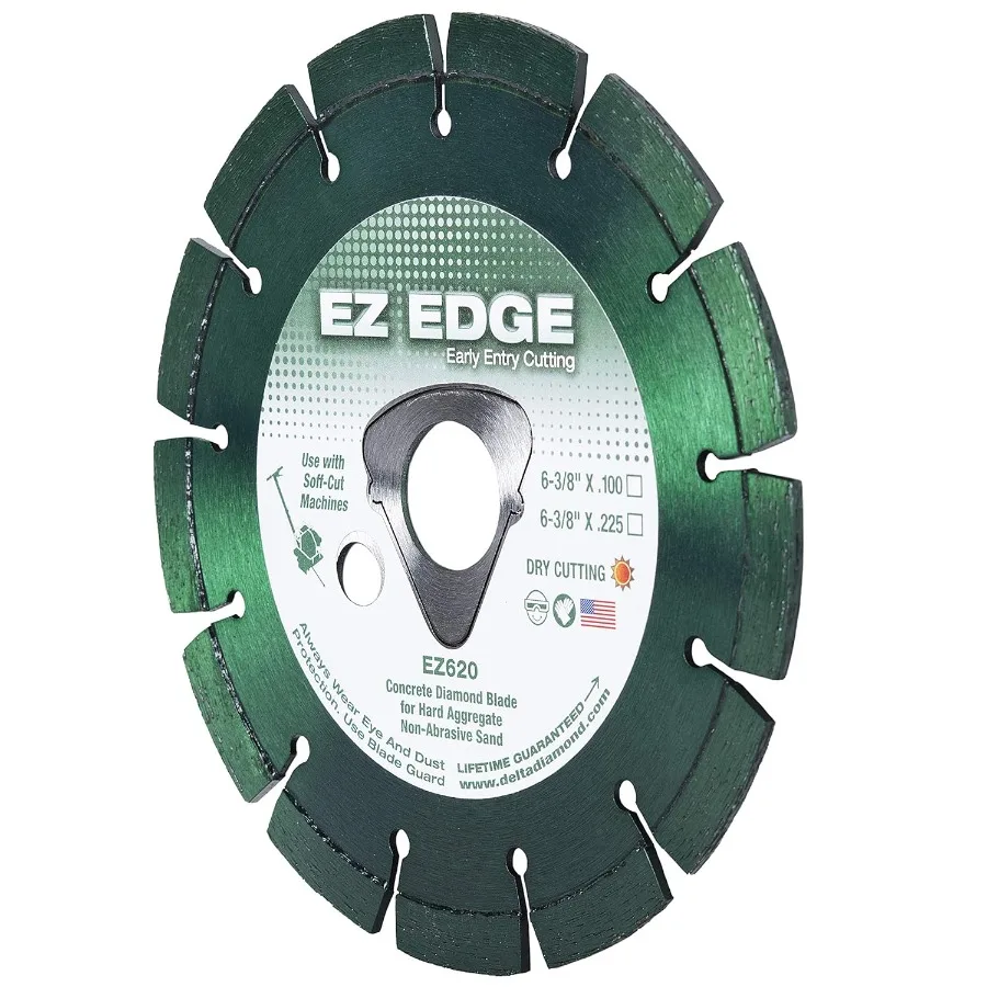 

Delta Diamond EZ Edge Green Early Entry Diamond Blade 6-3/8" Medium-Soft Bond for Hard Aggregate Concrete and Non-Abrasive Sand