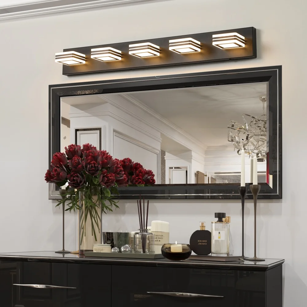 

34 Inch Modern 5-Light LED Vanity Light Bathroom Lamp Wall Sconce Lighting Fixture Dimmable Hardwired Vanity Lights for Bathroom