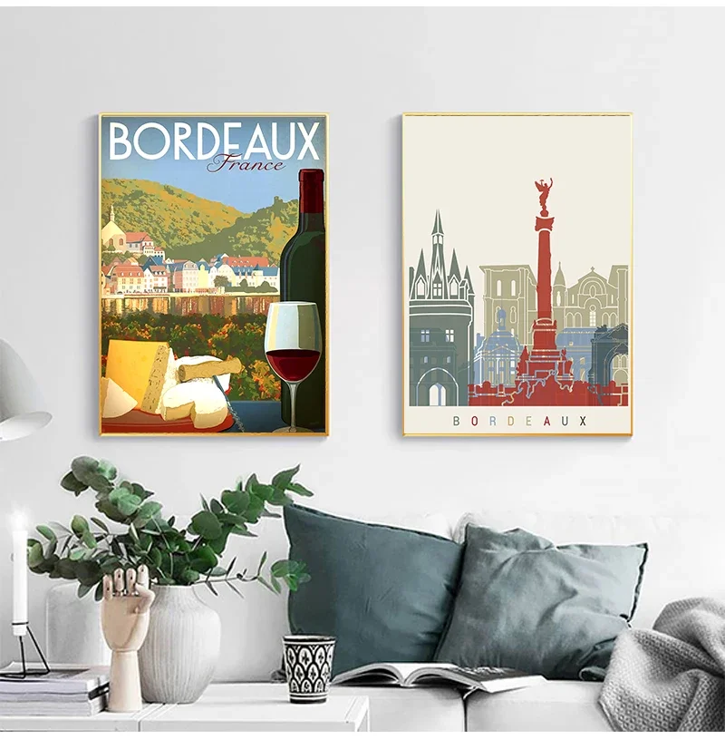 Bordeaux A French Wine Town Tourist Map Wall Art Oil Painting Retro Wall Caf É Poster Art Printmaking Home Decoration Gifts