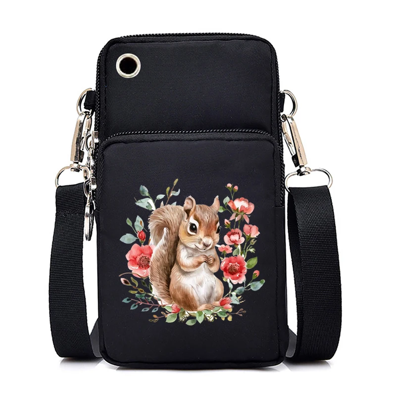 Mini Mobile Phone Bag Women Squirrel Daisy Messenger Bag Hanging Neck Coin Purse Vertical Handbag Fashion Squirrel Crossbody Bag