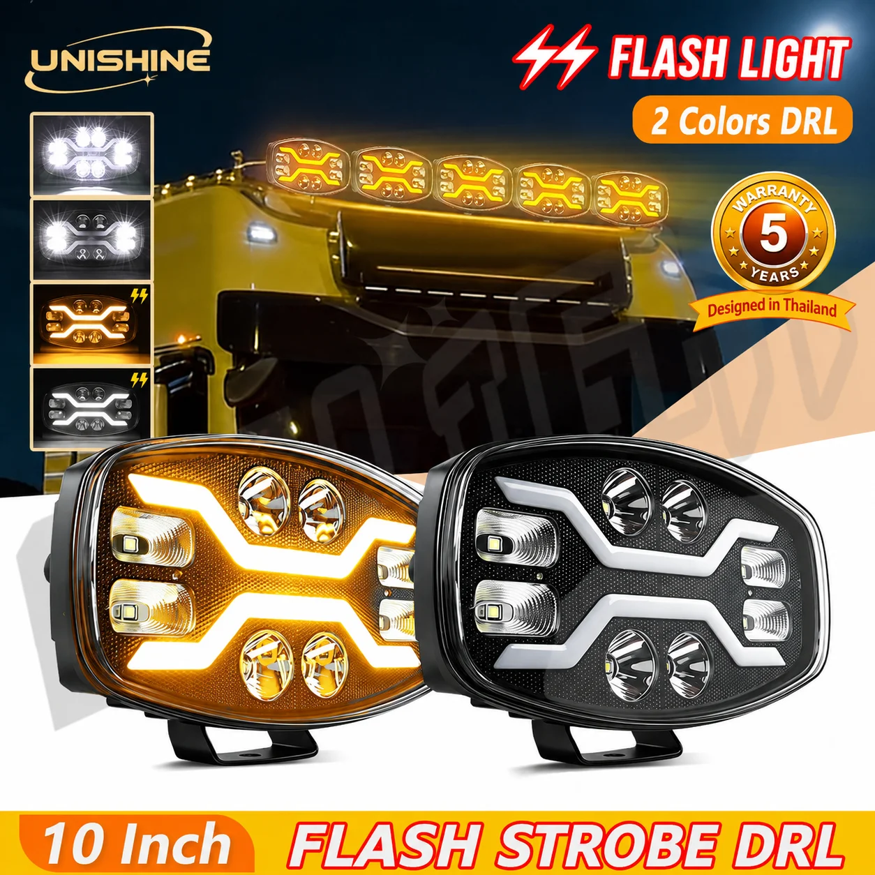 UNISHINE 2 Stück 10 Zoll LED-LKW-Leuchte 3500K/6000K 2-Farben-DRL-Scheinwerfer 40000LM Arbeitsleuchte 12V 24V Superhell für 4x4 UTV LKW Offroad-Nutzung
