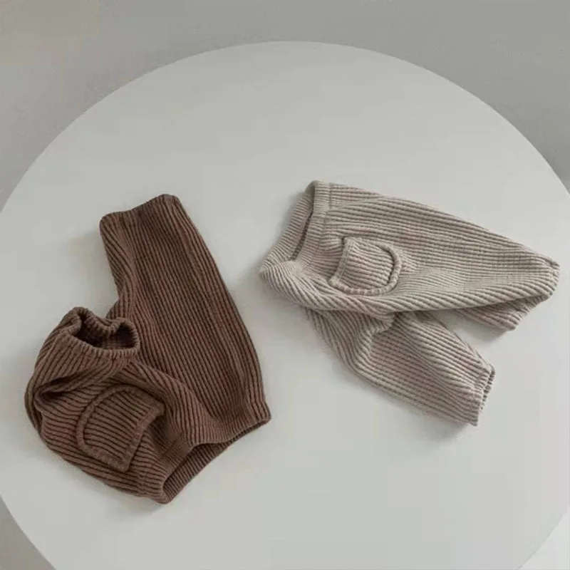 Spring New Baby Solid Trousers Cotton Infant Ribbed Pants Fashion Boys Girls Sports Pants Toddler Kids Casual Pants