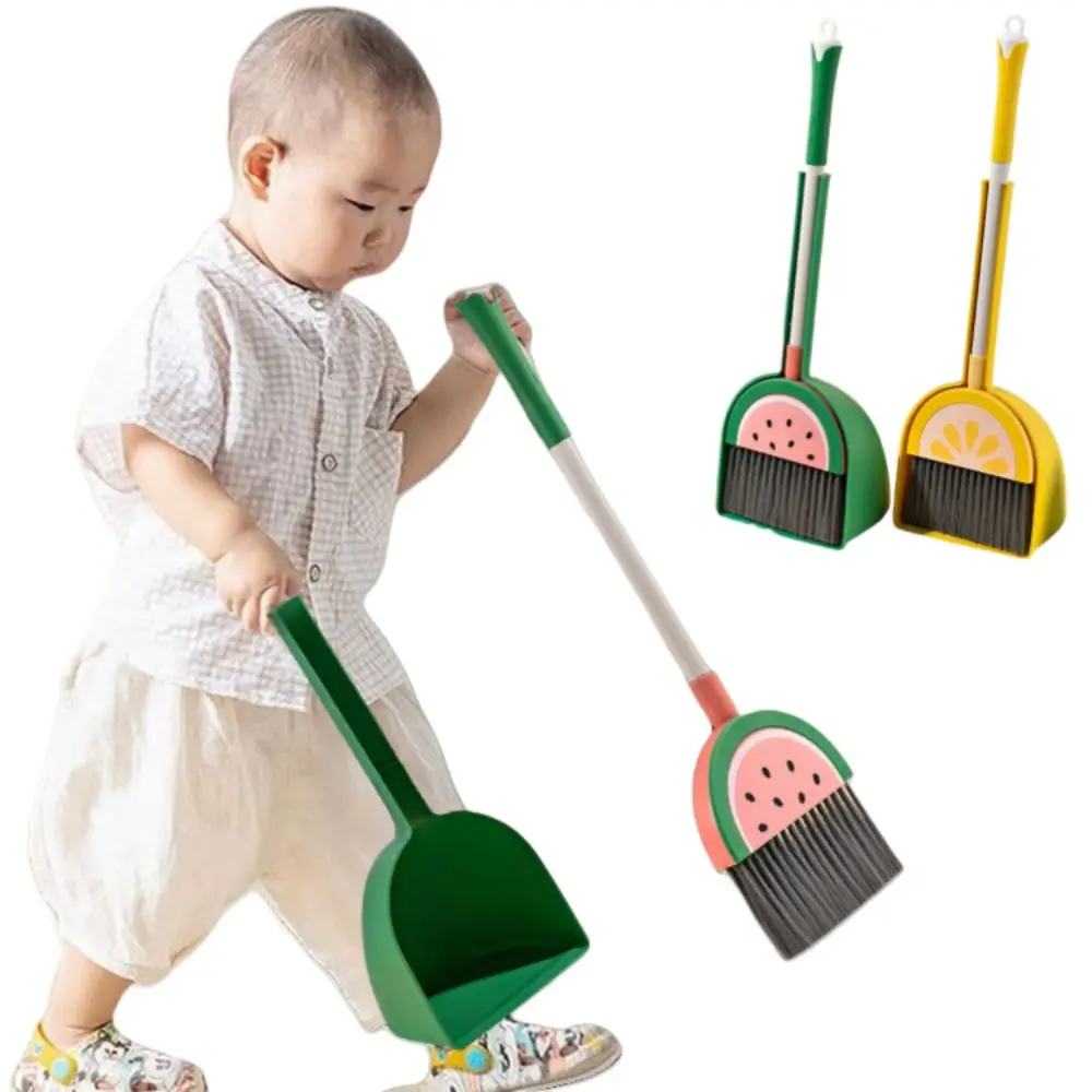 Funny Cartoon Children Dustpan Set Retractable Mini Cleaning Toys Watermelon Plastic Baby Broom Set For Aged 3-8