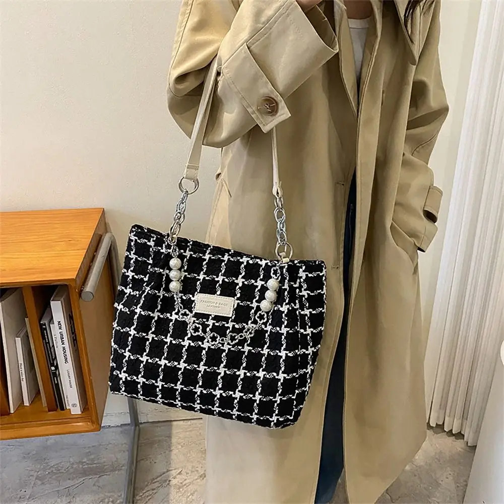 Pearl Chain Tote Bag Fashion Large Capacity Top Handle Handbag Commuting Bag Girls Gentlewoman