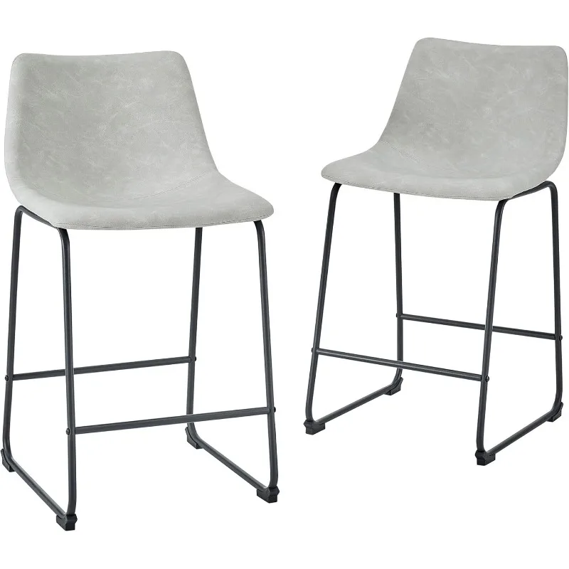 

Douglas Urban Industrial Faux Leather Armless Counter Chairs, Set of 2, Grey