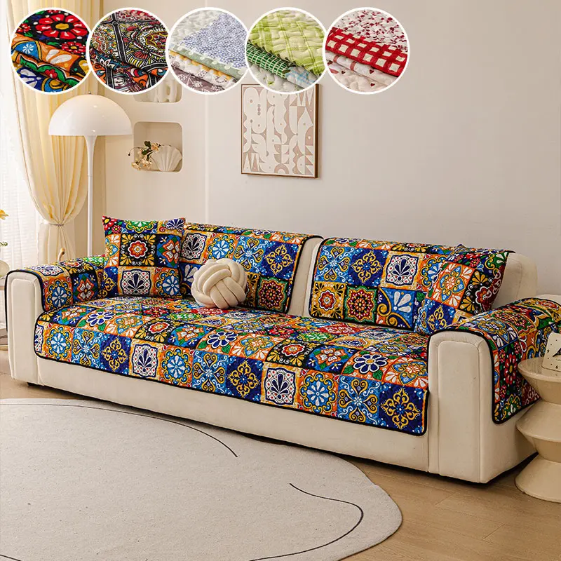 1PC-Vibrant floral quilted sofa cushions, Pet Friendly, Easy to Clean, Non-slip, Fits Most Sofas, Skin-Friendly Fabric