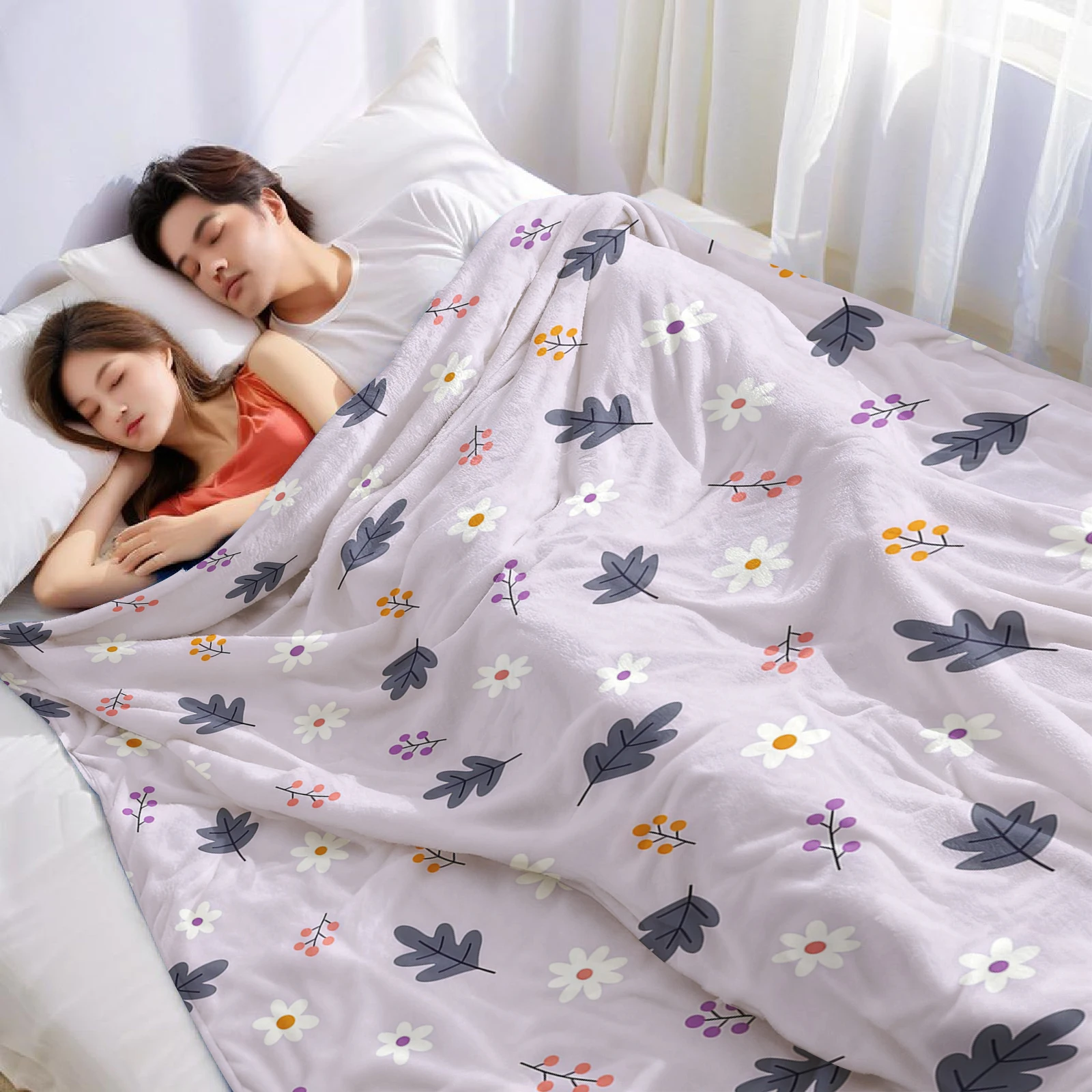 Lilac Floral Lightweight Microfiber Soft Christmas Fleece Blanket Warm Cozy Throw for Bed Sofa Office Travel All Season