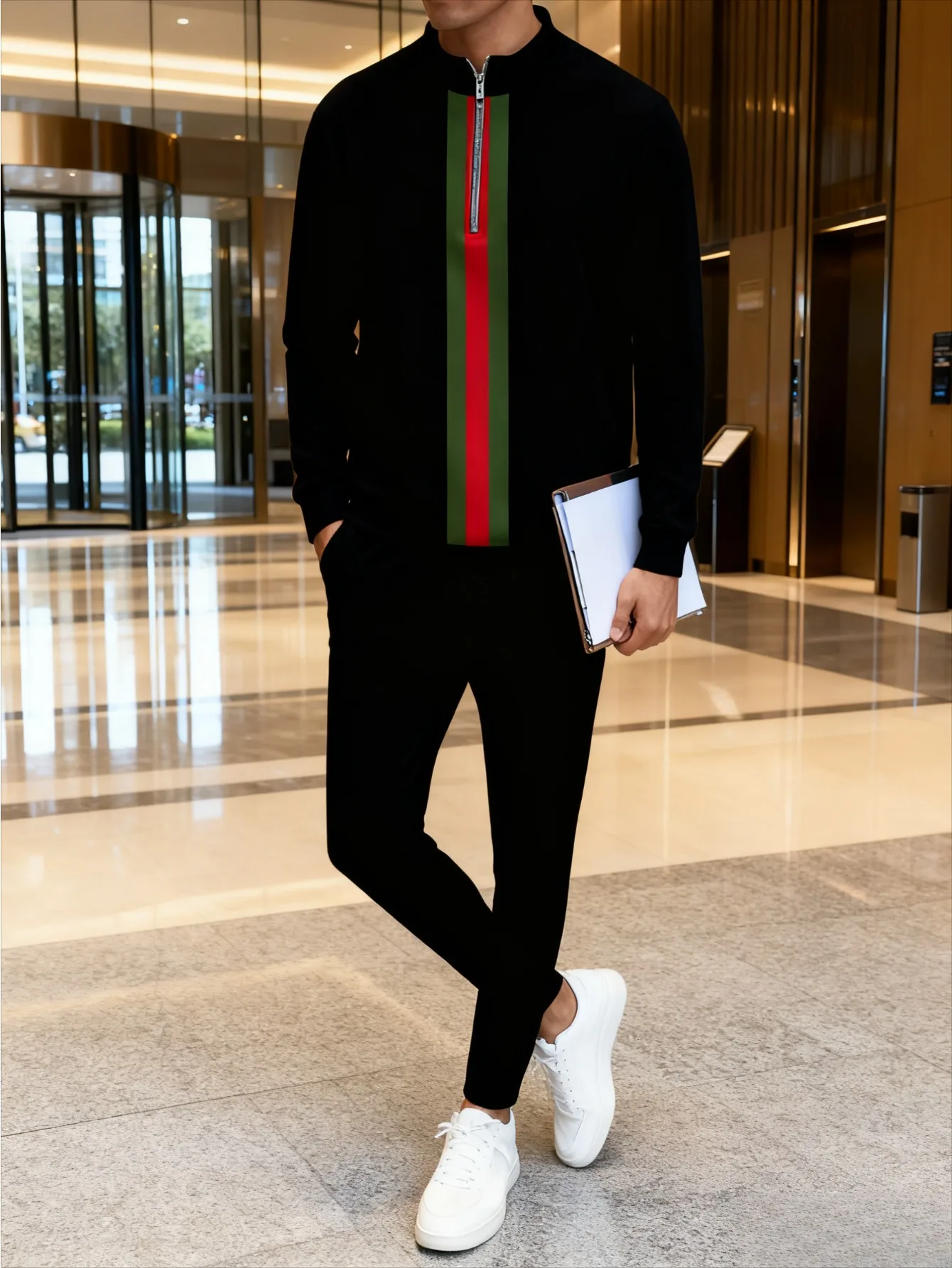 طقم رياضي بنصف سحاب مطبوع رقميًا للرجال من أوروبا وأمريكا - قماش سويت شيرت عالي الجودة صديق للبشرة