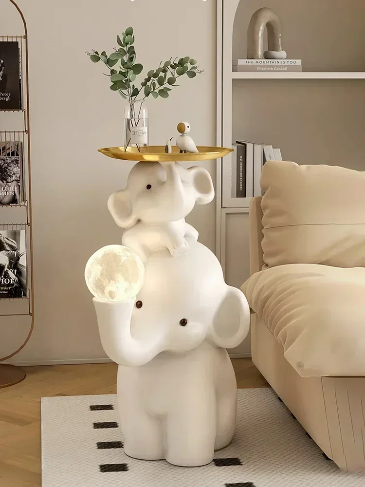 Home Decorations Cute Elephant Sculptures & Figurines Room Decor Large Storage Side Table Creative Accessories Floor Lamp