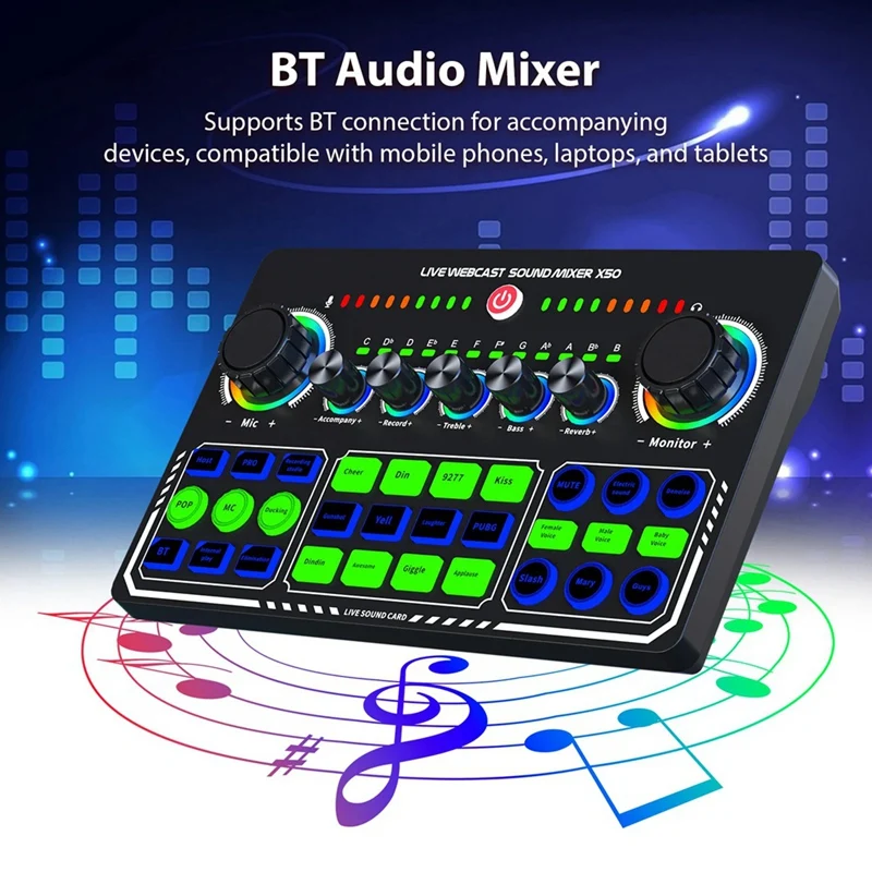 X50 Live Sound Card Audio Mixer Recording Desktop Singing BT OTG Digital Lossless Transmission For Podcasting Gaming