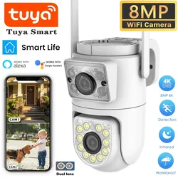 4K 8MP Dual-Lens PTZ WiFi Camera Tuya Smart Outdoor Home Security Dual Screen Camera HD Night Vision CCTV Video Surveillance