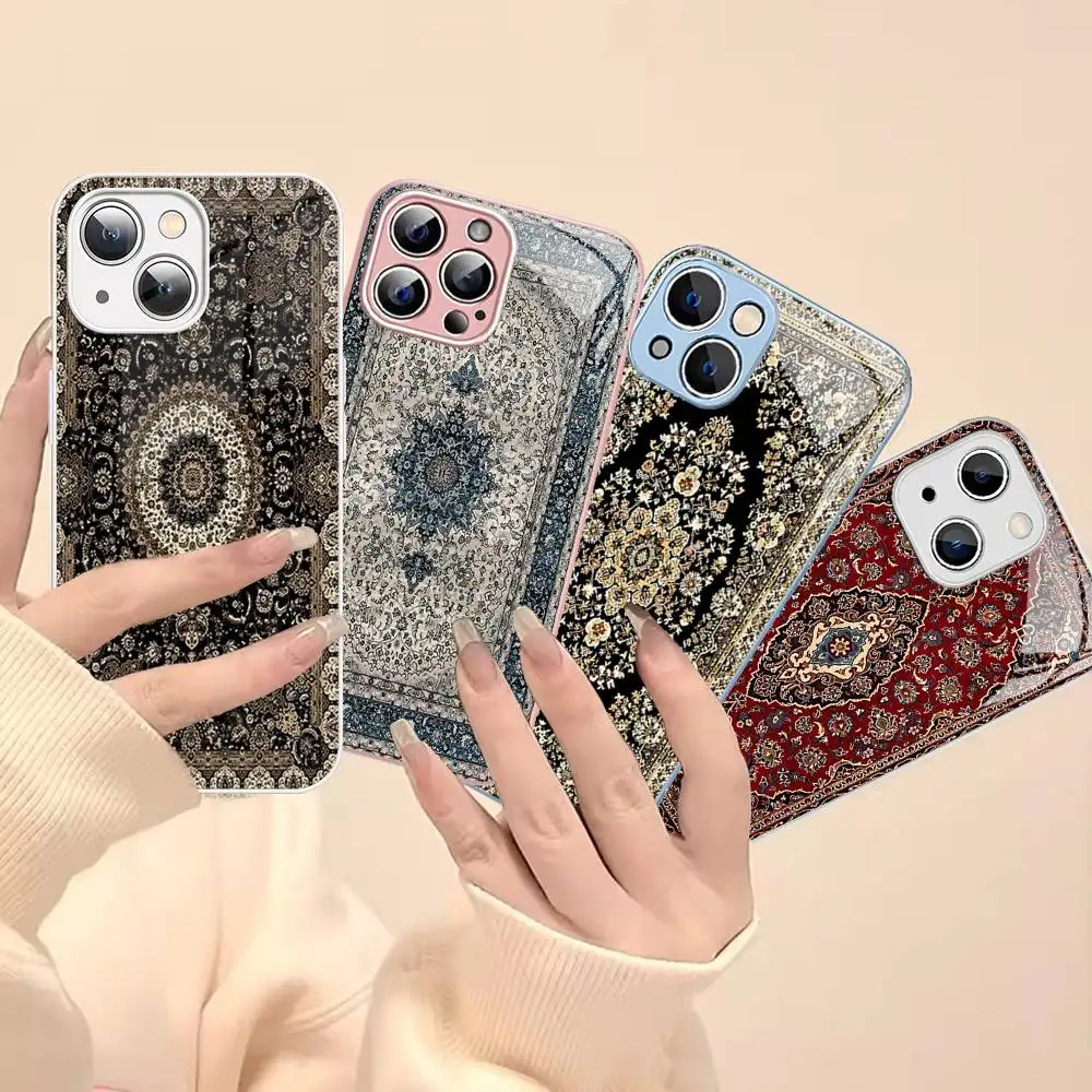 

Persian Carpet Floral Pattern Tempered Glass For Iphone 14 13 12 11 Pro Mini XS MAX 14Plus X XS XR Cover