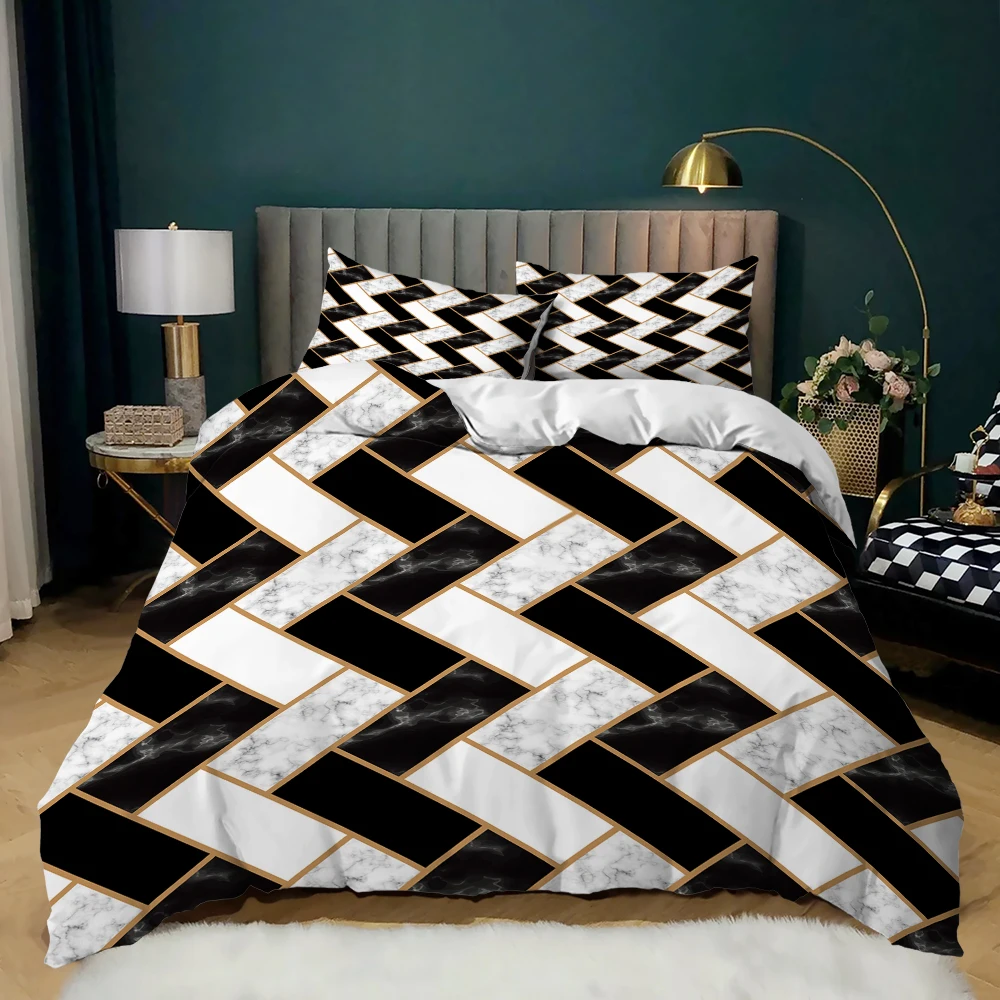 Stump Grain Marble Pattern Grid Pattern Duvet Cover Bedding Set Comforter Linen Pillowcases For Adults Single Double King Queen