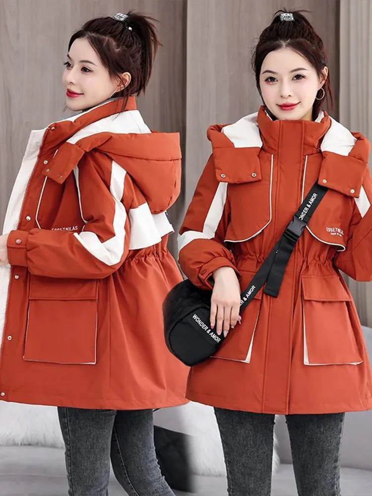 

Fashionable Winter Jacket Women's Cotton Coat Slim Fit Warmth High-End Feel Zipper Closure Korean Style Long Sleeve Hooded