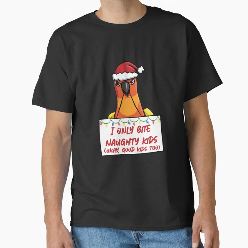 

Only Bite Naughty Kids Sun Conure christmas sweater Gift T shirt for man Large size Tops Funny parrot Graphic Printed clothes