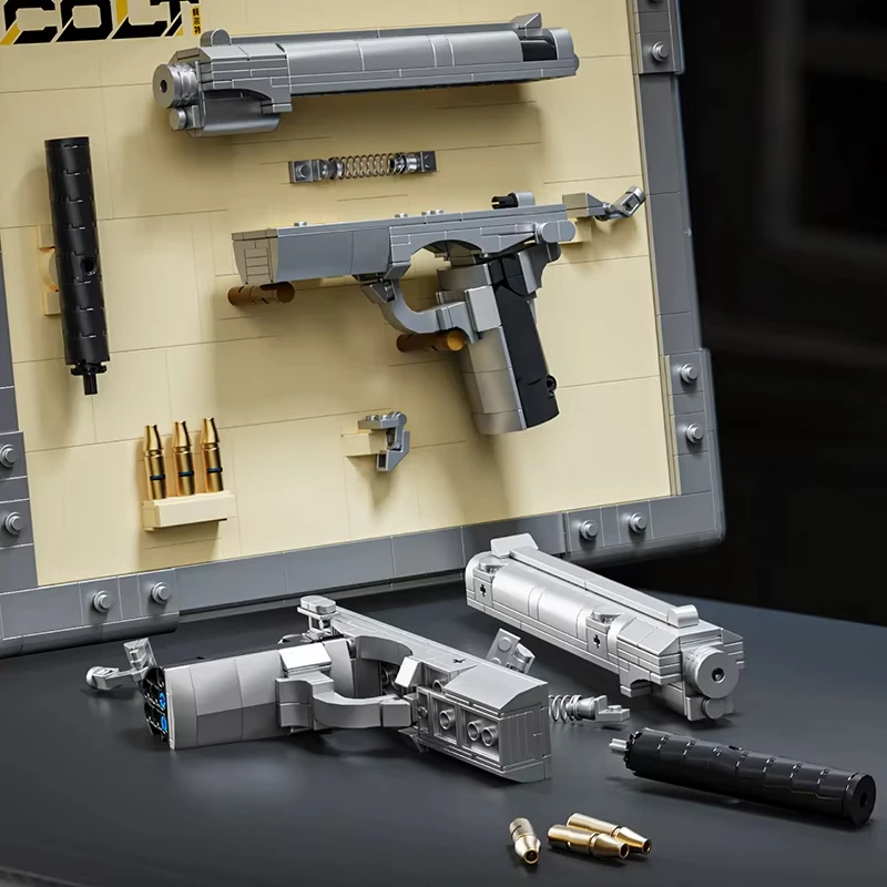 Klasyczne klocki konstrukcyjne Revolver Duo: modele Colt i Western Revolver, szczegółowy zestaw kolekcjonerski dla dorosłych entuzjastów.