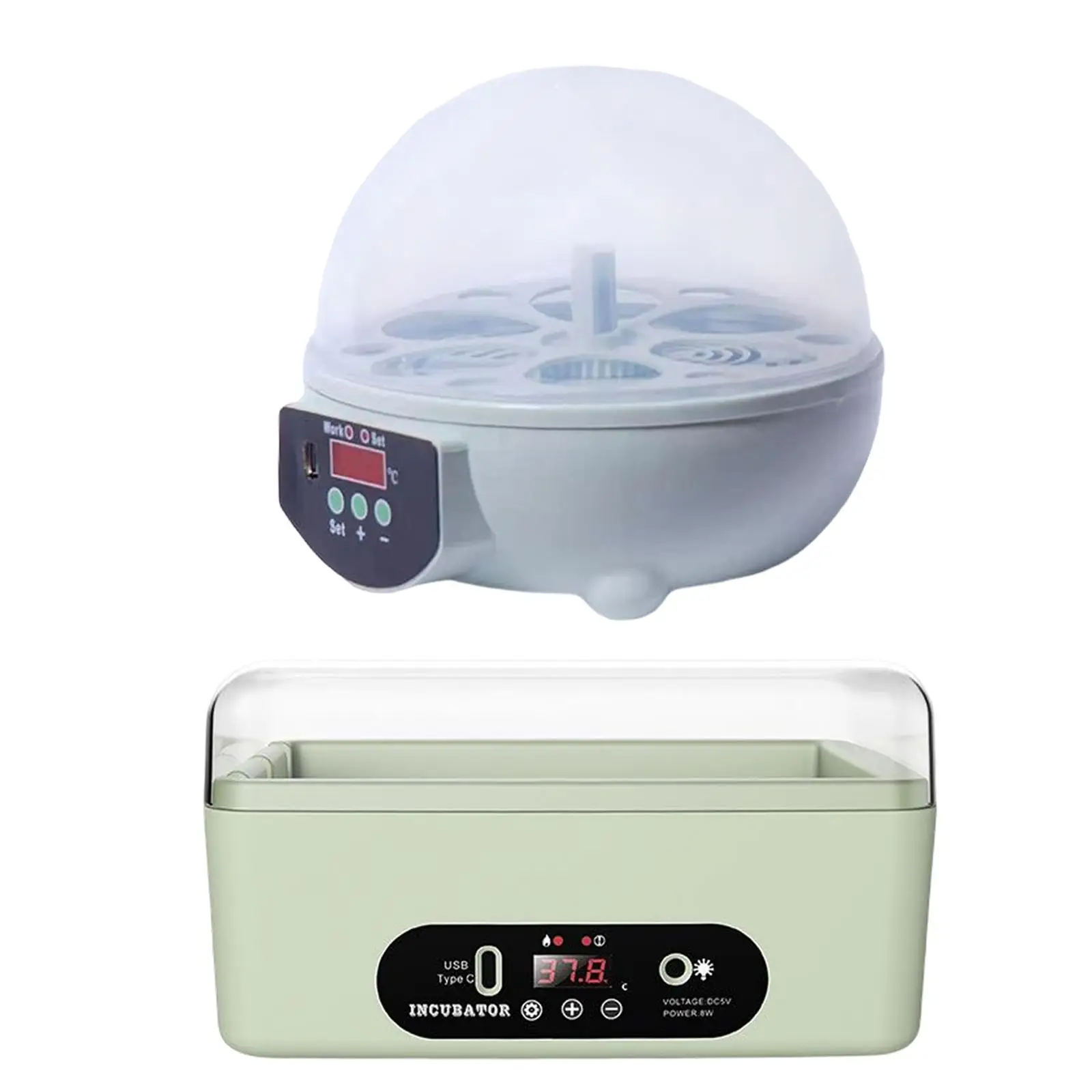 Portable Digital Automatic Egg Incubator Holds 5 Eggs USB Rechargeable LED Light Small Poultry Hatcher for Hatching Pigeon Bird