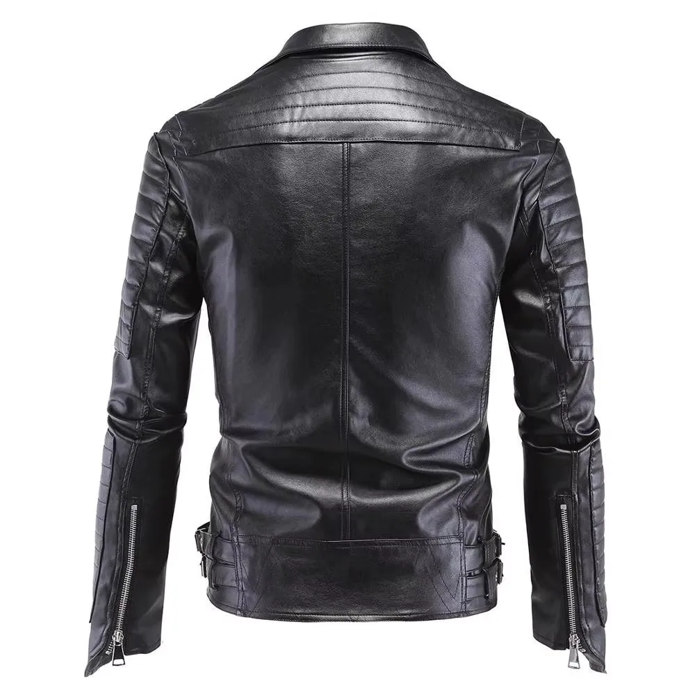 Chaqueta de piel sintética Punk con calavera para hombre, abrigo gótico de invierno de manga larga con cremallera para motorista, chaqueta de cuero negro a la moda Harajuku con cremallera