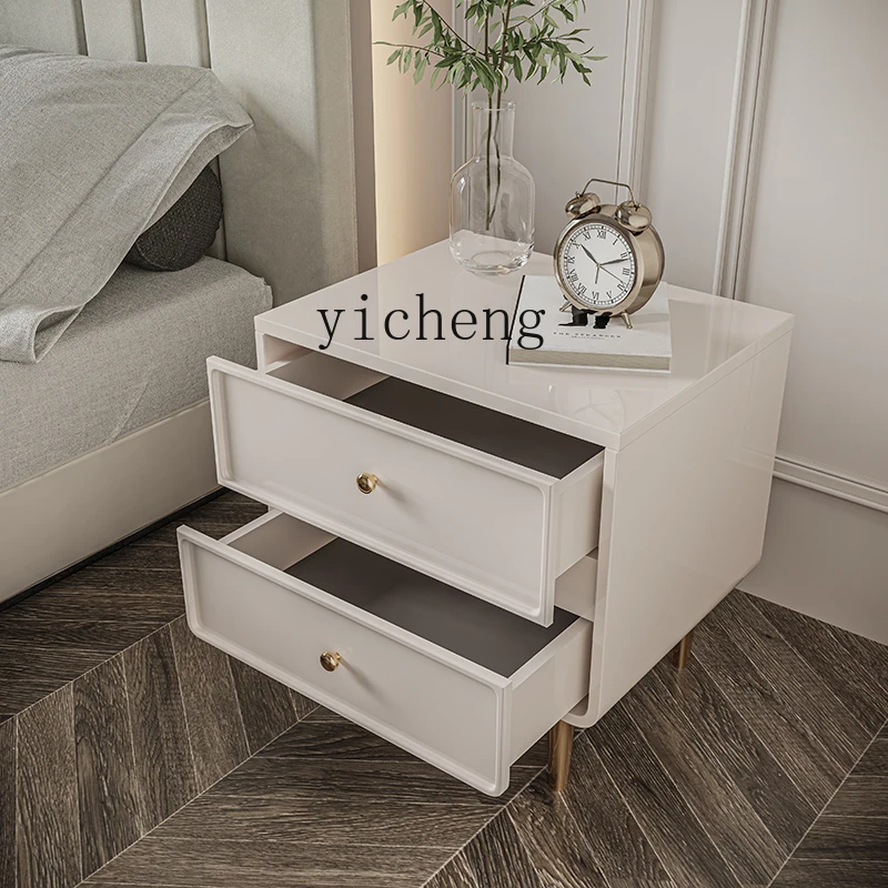 ZK Solid Wood Bedside Cabinet Minimalist with Drawer Bedroom New Ivory White Light Luxury and Simplicity Bedside Cabinet