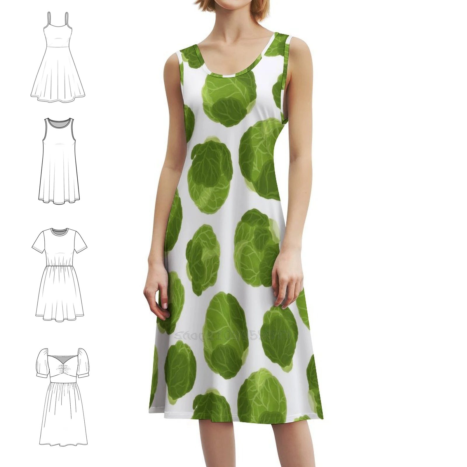 

Брюссельские Sprouts Tumble Платье в корейском стиле для женщин Элегантное повседневное платье для вечеринки или повседневного ношения Еда Брюссельские Sprout Side