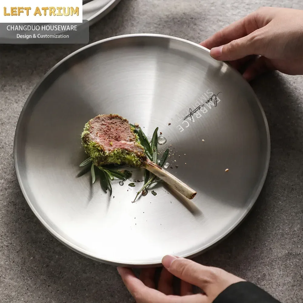 Light luxury Stainless Steel Spaghetti Dinner Plate, Double Layer Tray, Home Restaurant, Kitchen Tableware Set, Nordic Style