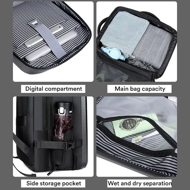 Mochila de casca dura de 17.3 polegadas, mochila para laptop de negócios masculina, espessada 50l, bolsa de viagem de grande capacidade, tendência