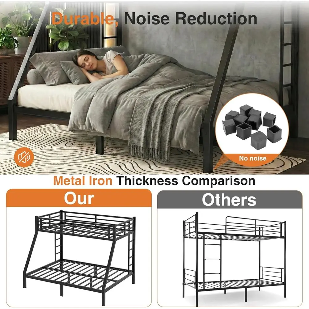 Heavy Duty Metal Twin XL Over Queen Bunk Bed for Adults and Kids, Twin Over Queen Bunkbed with 2 Ladders, Noise Resistant, No Bo view 6