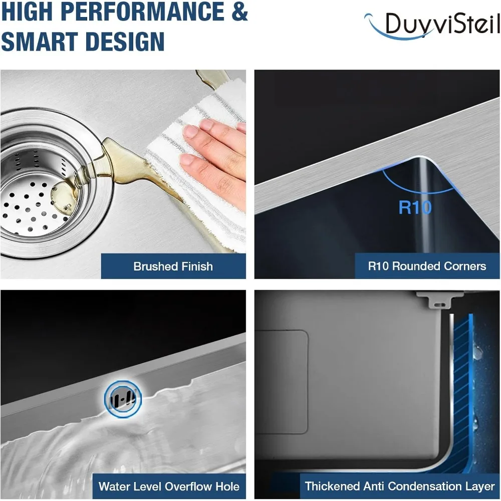 스테인리스 스틸 33인치 싱글볼 주방 싱크대 (배수구 포함) - 16게이지, 33x19x9 크기, 드롭인 스타일
