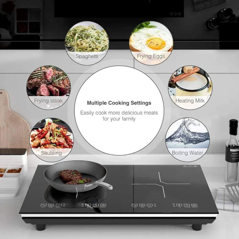 Electric Induction Cooker, 4000W 2 Burner, Hot Plate LED Sensor, Child Safety Lock & Timer, Portable Double Induction Cooktop