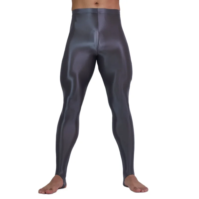 Men Leggings Sexy Shiny Glossy See Through Lingerie Silky Tight Elastic Bodybuilding Pants Skinny Soft Pouch Bottoms Trousers