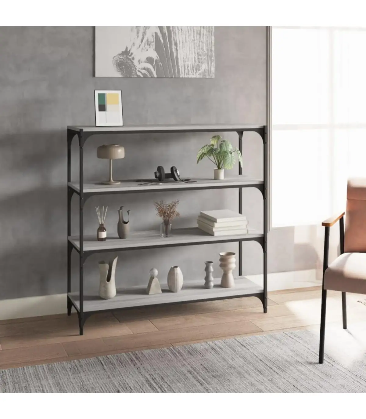 Bookcases and shelving plywood and steel Sonoma 100x33x100 cm