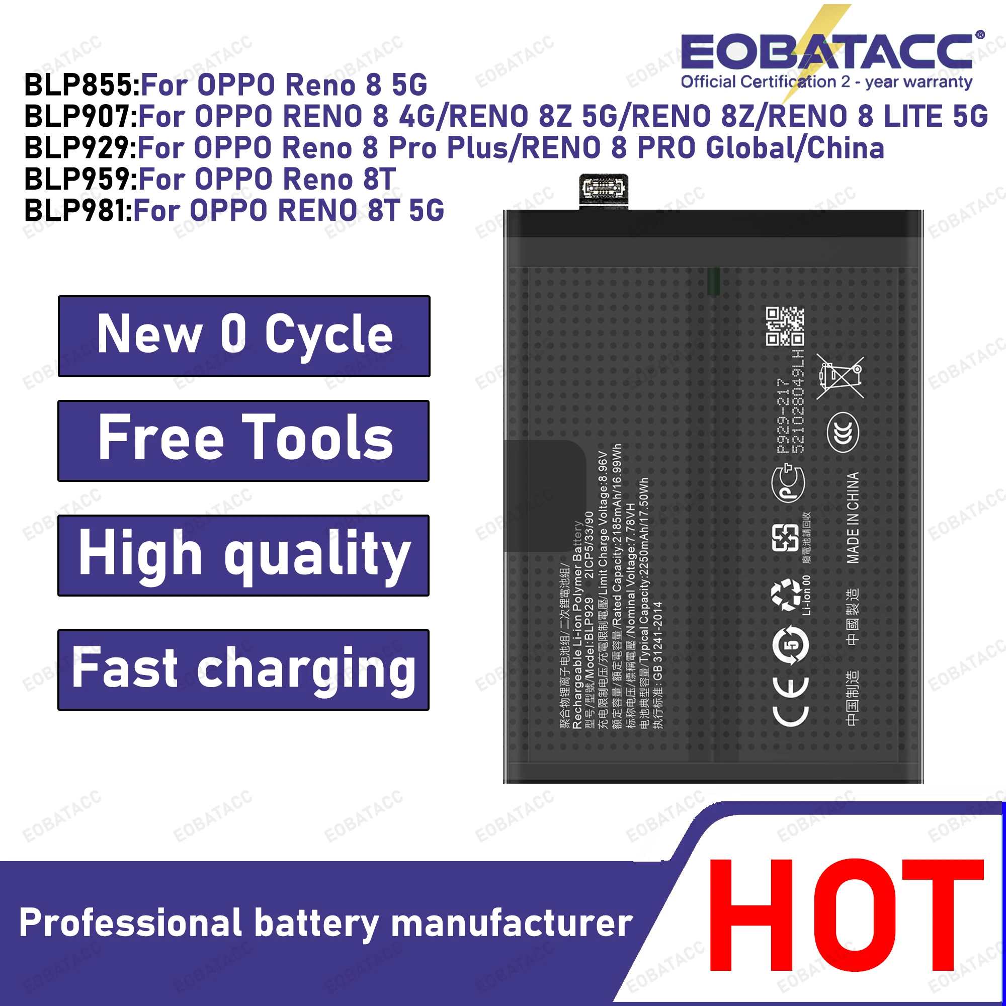 NEW BLP855 BLP907 BLP929 BLP959 BLP981 Battery For OPPO RENO 8 4G /Reno 8 5G/RENO 8 PRO/RENO 8T/RENO 8Z/RENO 8 LITE 5G batteries