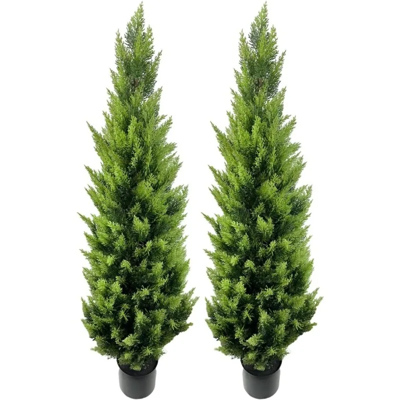 Artificial Cedar Trees 4ft(2pack) Indoor Outdoor UV Rated Potted Plants Artificial Topiary Artificial Shrubs Tree