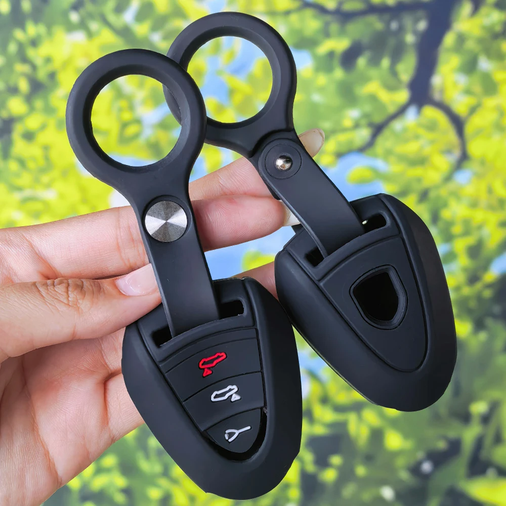 Matte Textured Silicone Key Case With Keychain For Porsche 911 997 Boxster 987 Cayman 3 Buttons Remote Fob Holder Shell