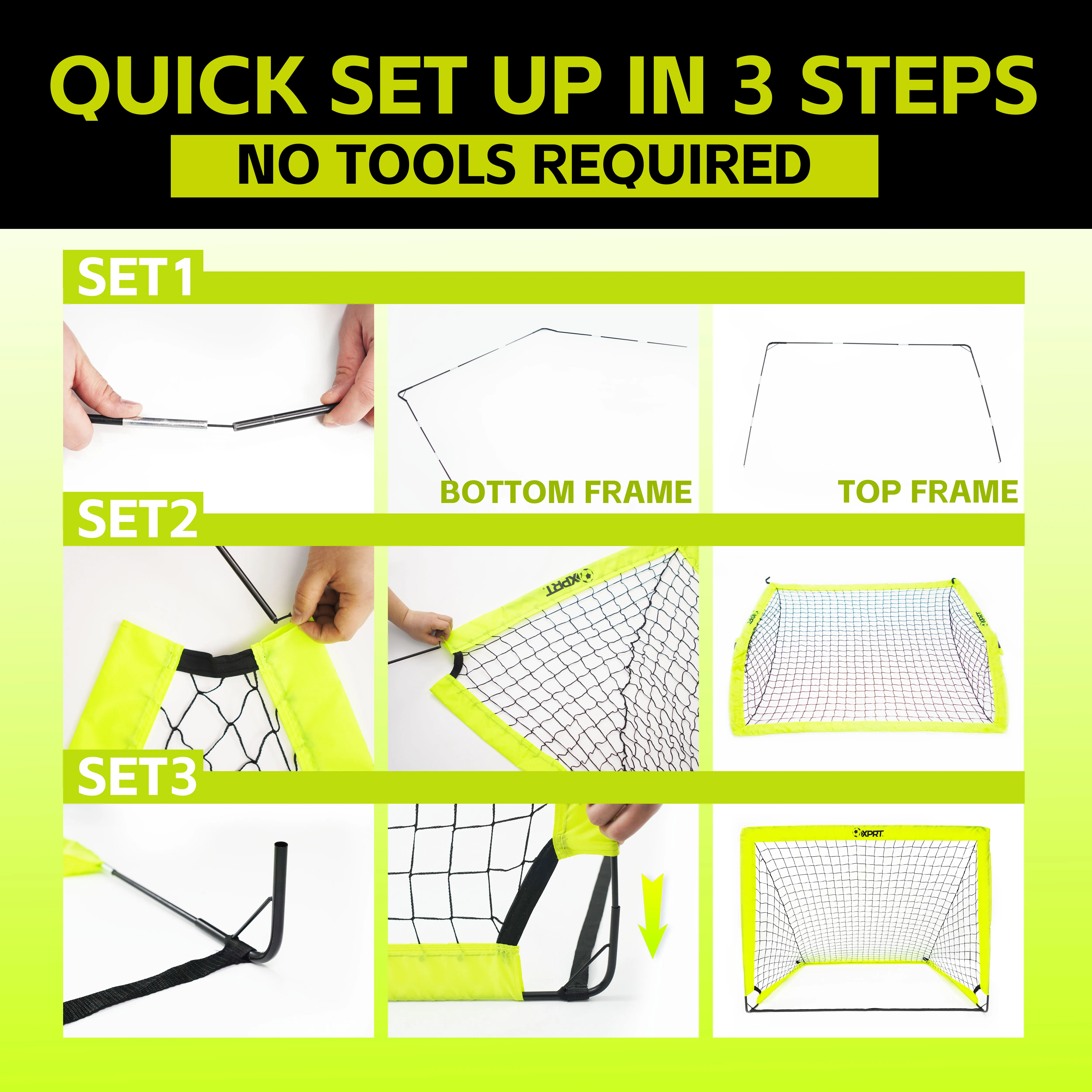 

Custom Green Portable Indoor/Outdoor Folding Football Goal Kit Kids Popular Football Goal Net Cover Driving Range Equipment