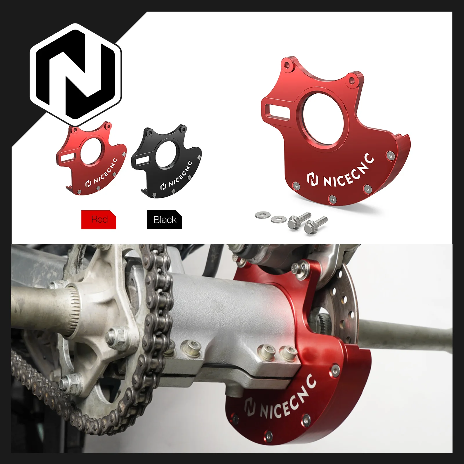 For Honda TRX450R 2004-2009 TRX450ER 2006-2014 Replaces 43211-HP1-000 NICECNC Aluminum Rear Caliper Bracket & Rotor Guard