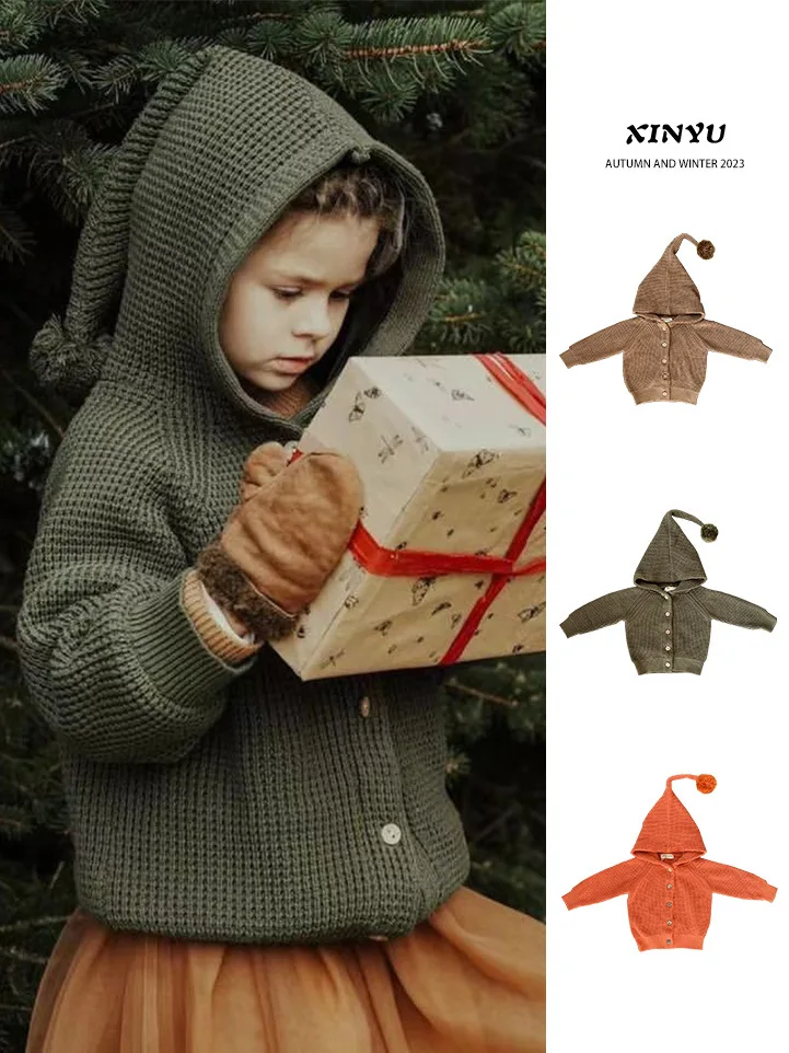 

Jenny&Dave Children's Spring and Autumn 2024 New Sweater Baby Cute Hooded Cardigan Coat Boys and Girls Nordic Style Knitwear Chi