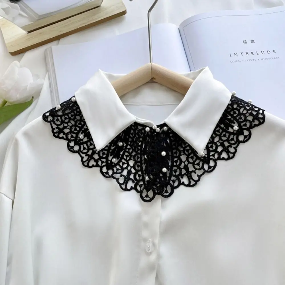 Doll Collar Lace Fake Collar Pearl Dress Decorative Shoulder Decoration Shirt Collar Detachable Cotton Shawl Women/Girls